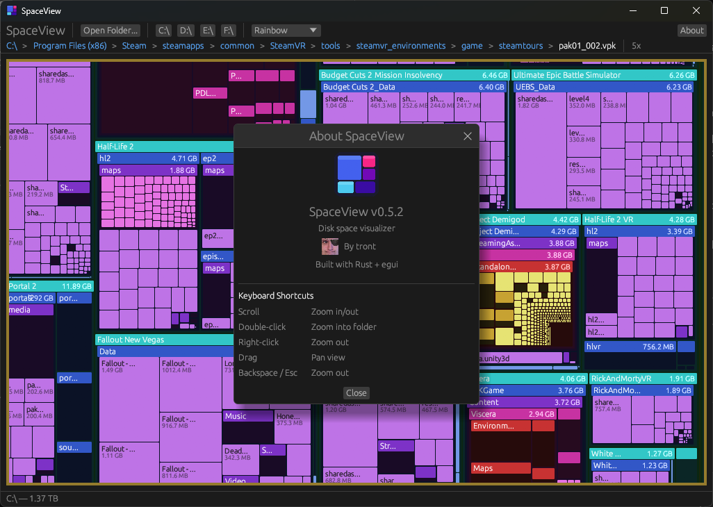 SpaceView About dialog
