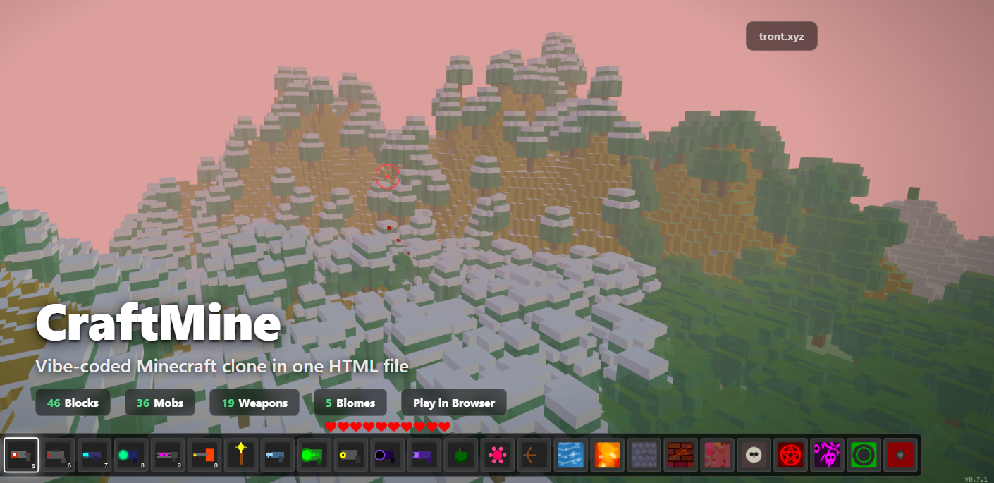 CraftMine - a vibe-coded Minecraft clone running in the browser