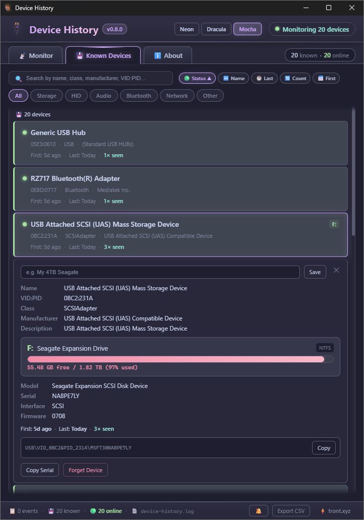 Device History - Known Devices