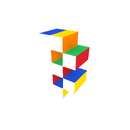 A single boxel-built letter B spinning, showing white front face and candy side faces