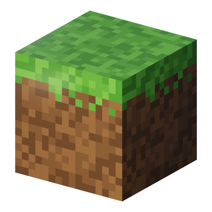 A grass block made in Boxel: a green grassy top and brown dirt sides, with a little grass hanging over the edges.