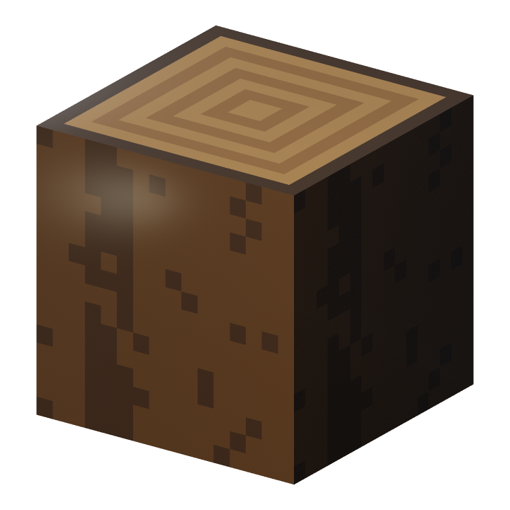 A block of wood with rings painted on the cut end and bark on the sides.