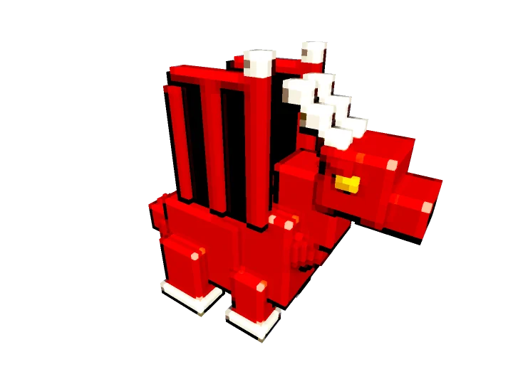 Red voxel dragon, floating with transparent background