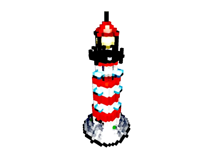 Voxel lighthouse, floating with transparent background