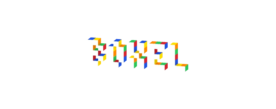 BOXEL, spelled out in its own blocks: white face forward, candy-colored sides