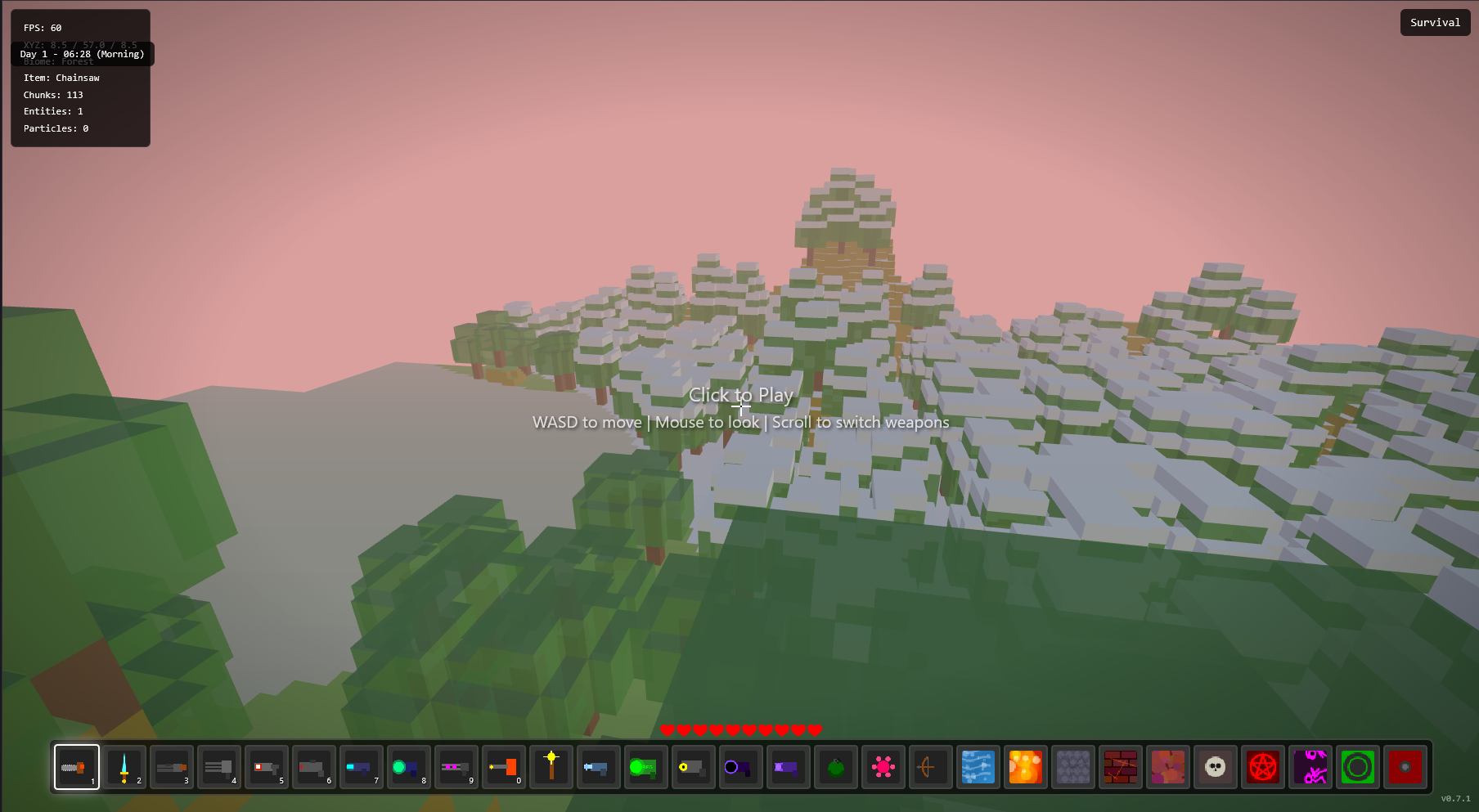 CraftMine — snowy biome with trees at sunrise