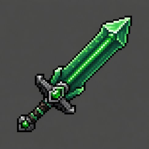 AI-generated emerald sword: fake pixel art with an uneven grid