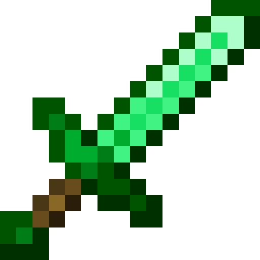 The emerald sword item texture, 16 by 16 pixels, shown enlarged