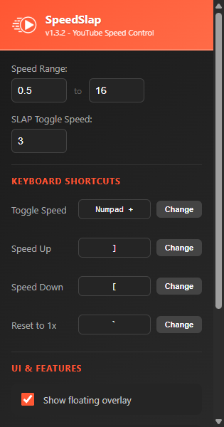 SpeedSlap settings - speed and hotkeys